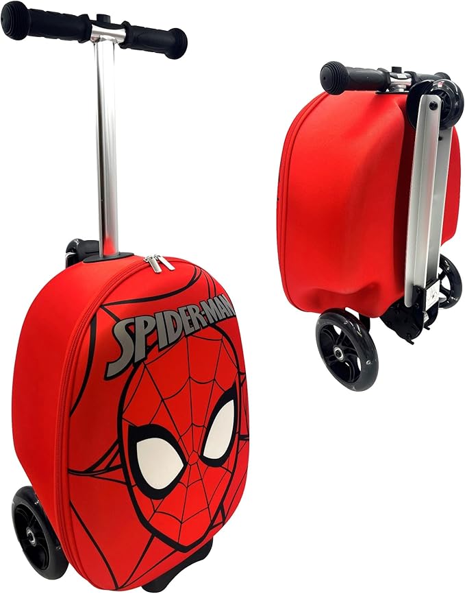 Fast Forward Kid’s Licensed 18" Ride-On Suitcase Scooter - Lightweight Carry-On Foldable Scooter Luggage