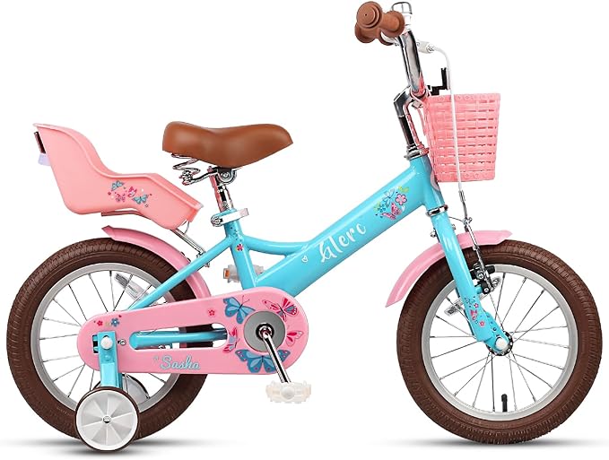 Glerc Sasha Girls Bike, 12-20 Inch Kids Bike for Ages 2-13 Years Old Children, Retro Vintage Style Kids Bicycle with Doll Bike Seat, Basket and Training Wheels, Multiple Colors