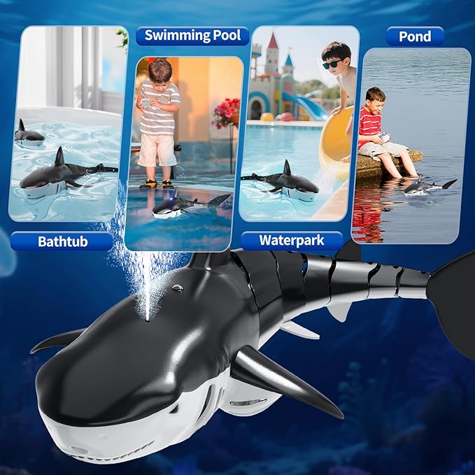 2.4Ghz Remote Control Shark Toys for Kids 3 4 5 6 7 Years Old, 1:18 Scale High Simulation Shark for Pool, Bath Toys for Toddlers, Electronic RC Sea Animal, Outdoor Water Gifts