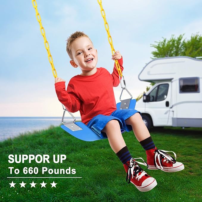 AGPTEK Swing Set, Seat with 66 Inch Anti-Rust Chains Thermoplastic Coated, Support 250lb, Cushion Accessories Replacement with Snap Hooks for Outdoors, Playground, Jungle & Gym - Blue