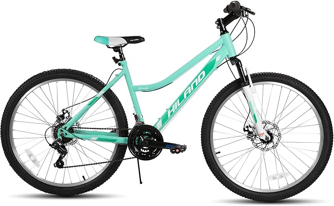 Hiland 26 Inch Womens Mountain Bike, with Step-Through Frame, 18 Speeds, Suspension Fork MTB, Bicycle for Women Men Adult