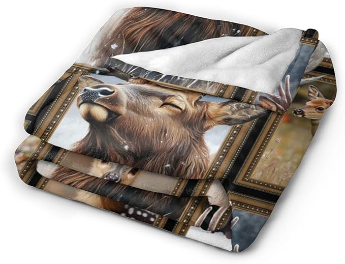 Deer Blanket Fleece Soft Warm Plush Moose Elk Throw Blanket Lightweight Plush Fuzzy Cozy Wild Animal Blankets Gift for Lover Kids Adult Suitable for Couch Sofa Bed 80"X60"