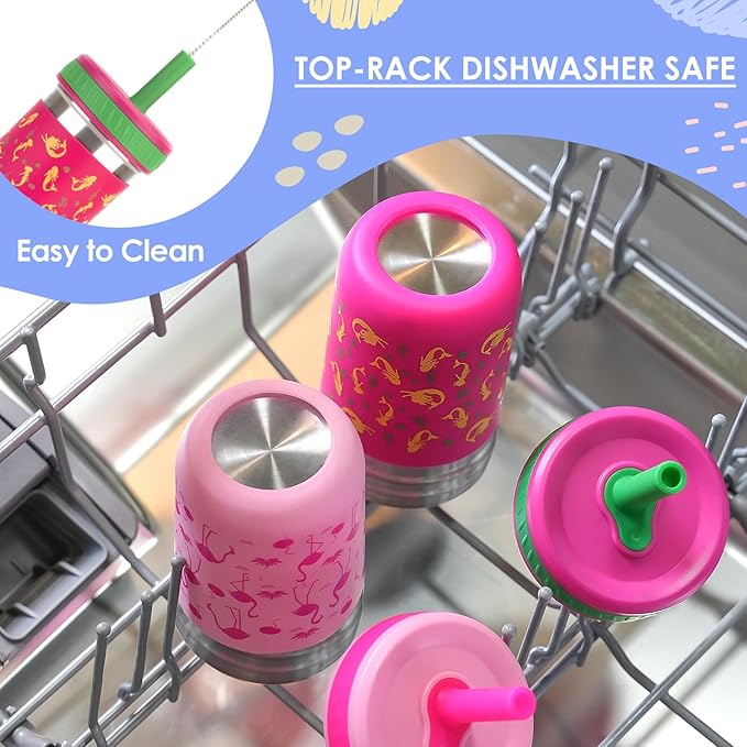 Sursip 10 oz Stainless Steel Toddlers Sippy Cups with Straws | Spill-Proof Tumblers Drinks & Snacks, Smoothie Cups for Kids, BPA-Free, Dishwasher Safe