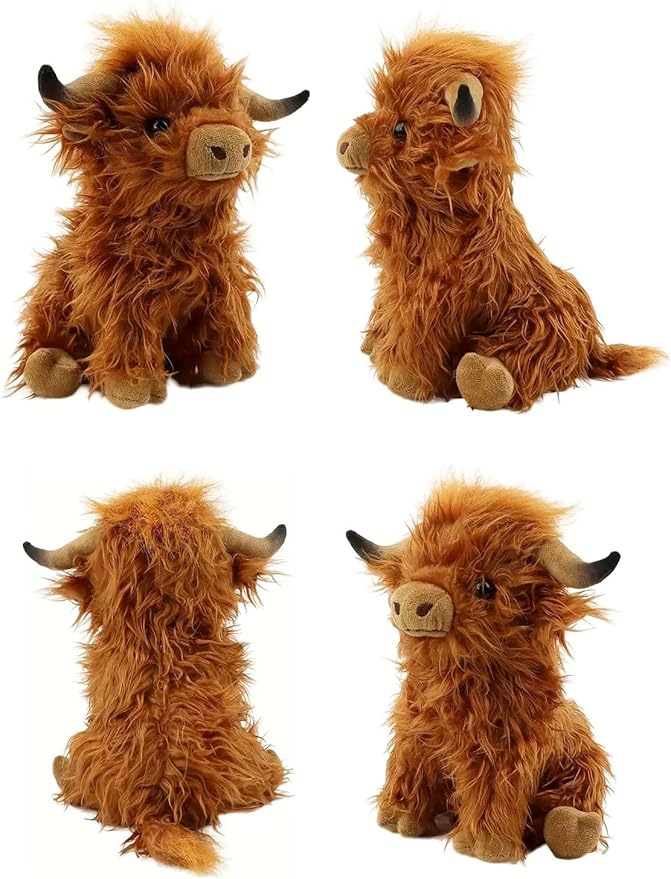 Highland Cow Fluffy Stuffed Animal, 10" Adorable Realistic Plush Toy Soft Cute Cow Plushie Home Decor Gift for Boys Girls Kids Teens Adults, Brown