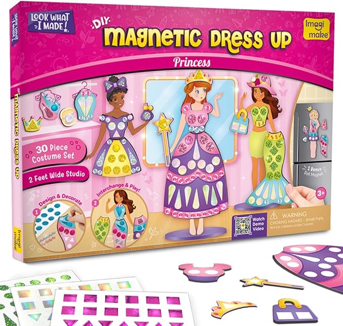 Imagimake DIY Magnetic Dress-Up Princess |Pretend Play Magnetic Toys for Kids | 30 Magnetic Dresses & Accessories | Interchange & Create Unlimited Outfits | Fun Christmas Gifts for Girls Age 3-5-8-10