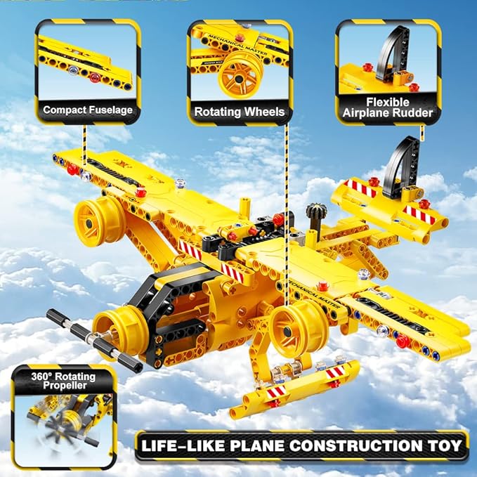 Jyusmile STEM Toy Building Toy for Age 6, 7, 8, 9, 10, 11, 12 Years Old Kids Boys Girls - 2-in-1 Truck Airplane Take Apart Toy, 361 Pcs DIY Building Blocks Kits, Engineering Construction Toy