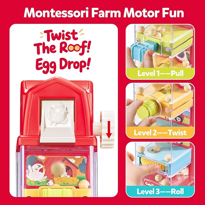 Montessori Toys for 2 Year Old - Farm Egg Drop Toy with 5 Fine Motor Activities, Interactive Travel Toddler Educational Busy Toys for Toddlers 2-4, 2 3 Year Old Boys Girls Christmas Birthday Gifts