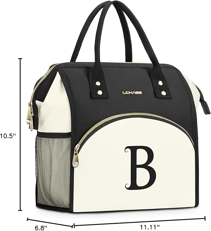 Personalized Lunch Box for Women, Initial Reusable Insulated Lunch Bag, Wide-Open Adult Lunchbox Cooler Lunchbag, Leakproof Lunch Tote for Picnic Work Outdoors, Christmas Gift for Women, B