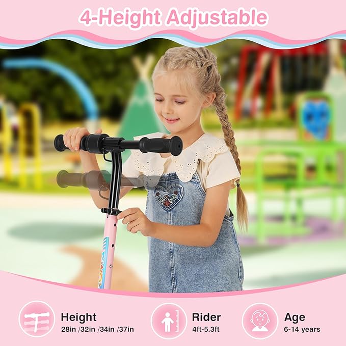 Caroma Electric Scooter for Kids Ages 6-14, 150W/180W Motor,10 MPH Max Speed & 7 Miles,Adjustable Height & Speed,Colorful Lights,LED Display,Foldable Kids Electric Scooter 132 Lbs Max Load