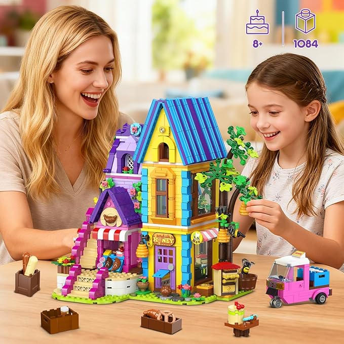 HOGOKIDS Beekeeping & Bakery House Building Toy with LED Light - 1084PCS Friends Girls Baking Building Set with Honey Workshop, Pretend Play Birthday for Kid Girls Boys Ages 8-12+ Years