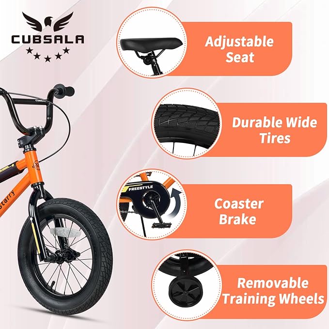 12 14 16 18 Inch Kids Bike BMX Style Bicycle with Training Wheels Coaster Brake for 2-10 Years Old Toddlers Boys Girls Multiple Colors