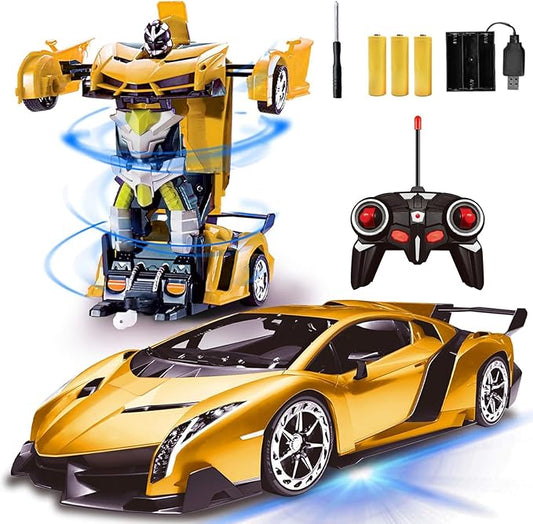 Remote Control Car - Transform Robot Toys for Boys Teens, Rechargeable RC Cars with Lights, 2.4Ghz RC Car 1:18 Rechargeable 360° Rotating Race Transform Car Birthday Gifts Party Favors for Kids