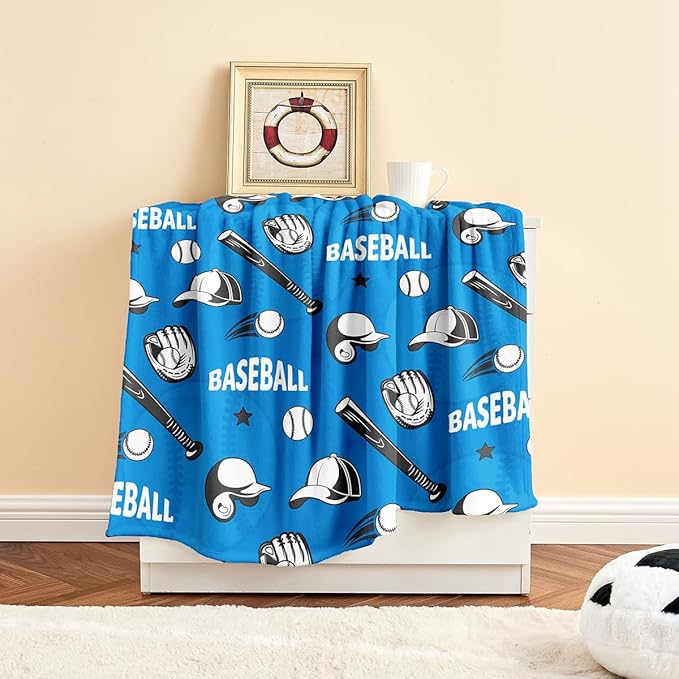 Wajade Baseball Gifts for Boys Girls - Baseball Blanket Birthday Christmas Decor for Kids Age 3 4 5 6 7 8 9 10 11 12 Years Old Teens Child Toddler Throw Blue 50"x60"