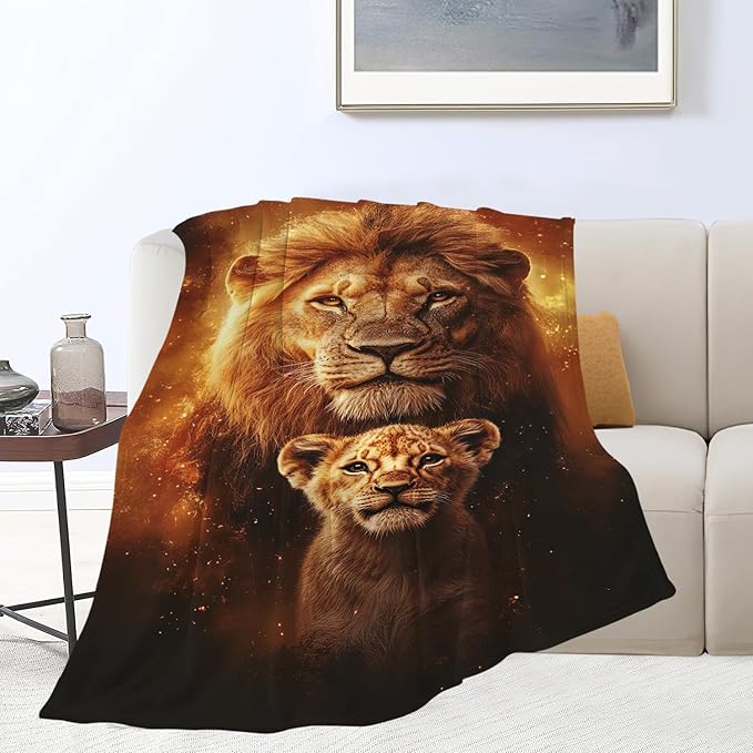Lion Blanket Lion Cub Throw Blanket Gifts for Men Women Boys Girls Kids Adults Super Soft Cozy Plush Fluffy Fuzzy Fleece Blanket Home Decor 50''X60''