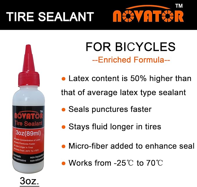 NOVATOR Endurance Bike Tire Sealant for Tubeless, Tubulars, Tubes, Seals Faster, Lasts Longer, Micro-Fiber for MTB, Road, Gravel Bicycle Tires