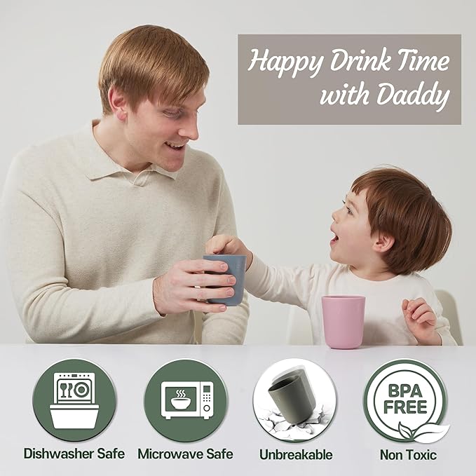 SUGARCANE Kids Cup 10 oz - 5 Pack, USDA & LFGB Certified Toddler Cup - BPA Free - Dishwasher Safe, Reusable, Unbreakable - Gray Blue