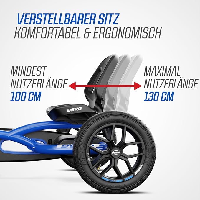 Berg Toys Buddy Blue Pedal Go Kart for Kids– Adjustable Ride On Toy for Ages 4-8 – Go Karts with BFR System and Adults Outdoor Pedal Car for Kids