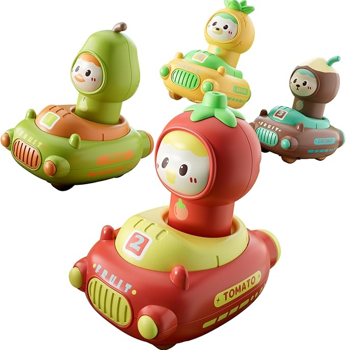 Toddler Press and Go Cars Toys for Toddlers 1-3, 1 Year Old Baby Racing Cars, Infant Play Vehicle Set, Push Go Friction Car Toys for 18-24 Month, 1st Birthday for Boys Girl (Fruit)