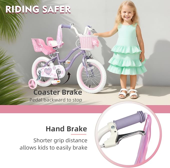 Glerc Petal Girls Bike, 12-18 Inch Kids Bike for Ages 2-9 Years Old Children, Princess Style Kids Bicycle with Training Wheels & Basket & Streamers, Multiple Colors