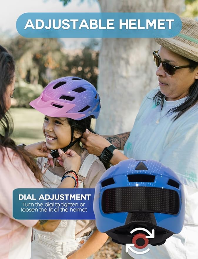 Kids Helmet - Toddler Bike Helmet with LED Turnning/Stop Signals & Customizable Display - Breathable Lightweight Boy/Girl Helmet for Skateboard, Roller Skate, Scooter