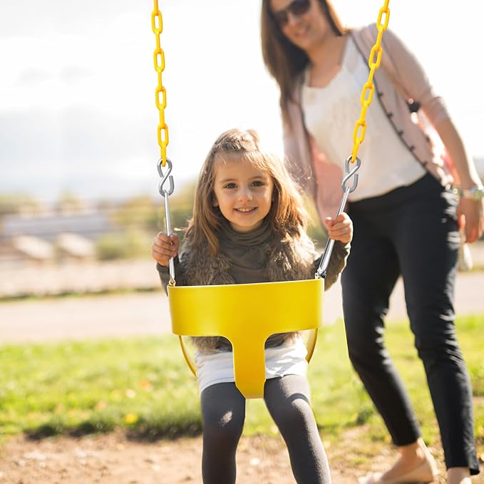 Heavy-Duty Toddler Swing with Coated Safety Chains-High Back Bucket Seat Includes Tree Straps,Hooks for Backyard, Playground,Outdoor Use (Yellow)