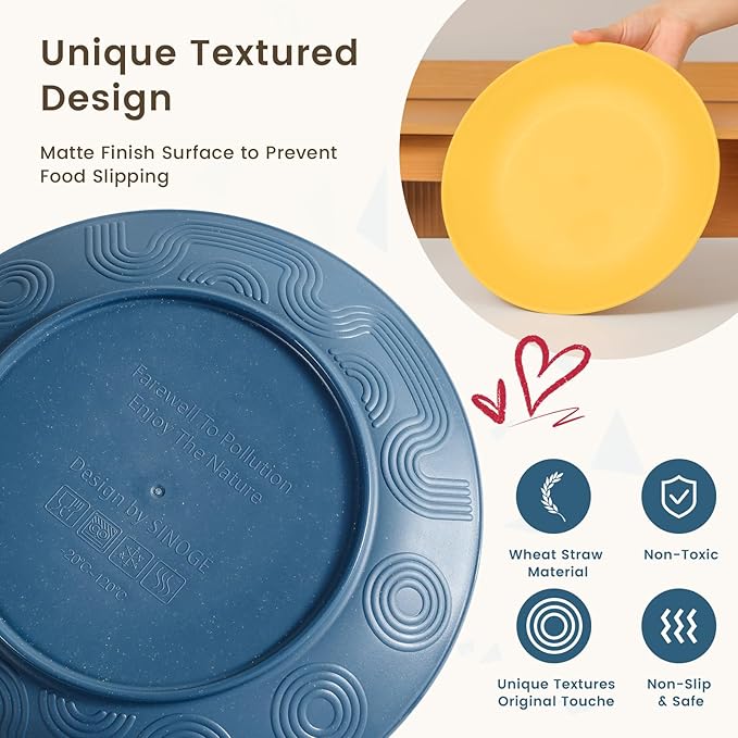 Homienly Dish Set Wheat Straw Dinnerware Sets Unbreakable Reusable Dinnerware Set 16 PCS Cups Plates and Bowls Sets, Microwave and Dishwasher Safe Dishes for Camping, Outdoor - Colorful