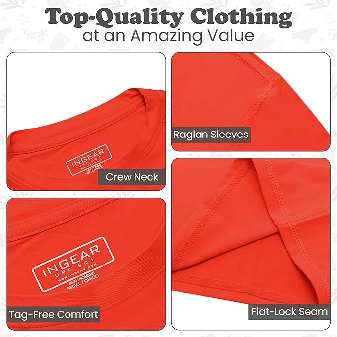 INGEAR Boys' Rash Guard UPF 50+ Swim Shirt - Lightweight, Quick-Dry, Durable Sun Protection for Swimming, Sizes XS-XL