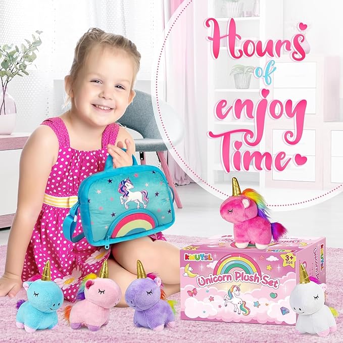 KMUYSL Toys for 18 Months+ Year Old Girls, Plush Stuffed Animal with 5 Unicorn Babies in Plush Bag Toy, Soft Plush Toys Set, Christmas Birthday Gifts for 2 3 4 5 6 7 8 Girls Boys Baby, Toddler, Kids