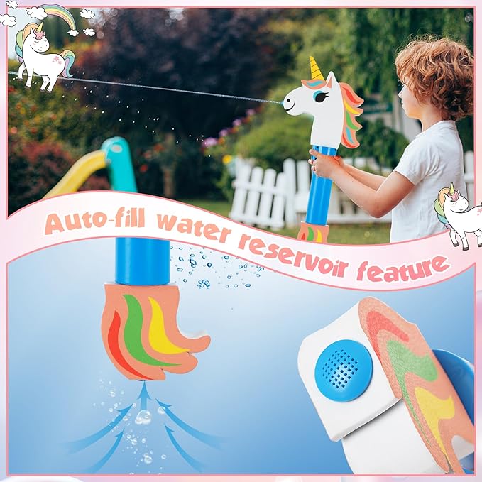 Water Gun Pool Toys for Kids, Summer Outdoor Water Blaster with Auto-Refill & Float Board, 16oz Large Capacity for Swimming Beach Unicorn Design Ages 5+ Boys Girls
