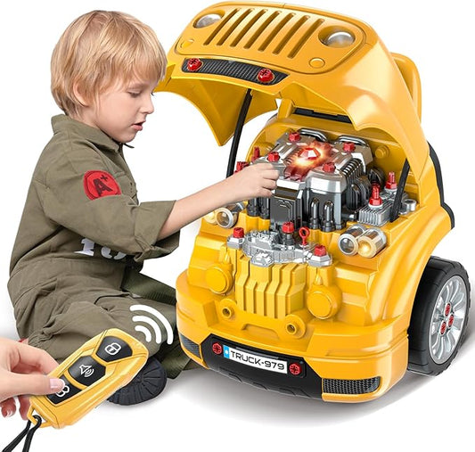 SpringFlower Toys Gifts for 3 4 5 6 7 8 Years Old Boys, Large Truck Engine, Mechanic Repair Set for Kids, Big Truck Builder Kit, Take Apart Motor Vehicle Play Car Service Station, for Kids