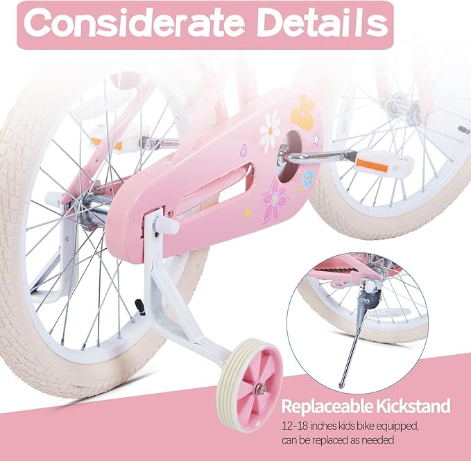 JMMD Girls Bike for 4-12 Years Old Kids, 12 14 16 18 20 24 Kids Bike with Training Wheels, Basket and Doll Seat, Toddler Girls Bicycles with Handbrake & Kickstand, Multiple Colors