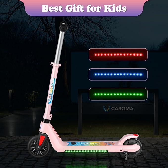 Caroma Electric Scooter for Kids Ages 6-14, 250W/180W/150W Motor & 15 Mph, 85 Mins Ride Time, Adjustable Height & Speed, LED Display, Kids Electric Scooter, Best Gifts for Boys & Girls