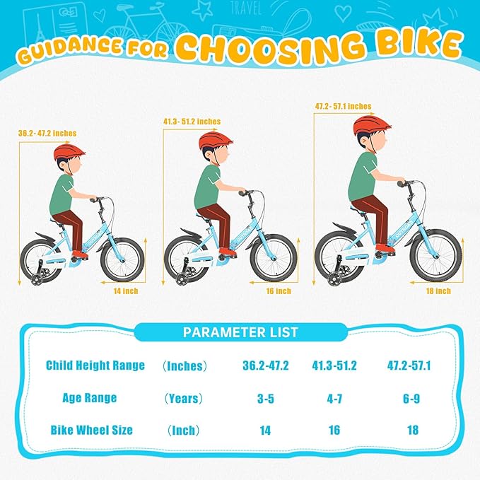 Outroad Kids Bike for Boys Girls Age 3-9 Years Old, 14 16 18 Inch Kid's Bike with Training Wheels, Children Bicycles for Toddler, Blue and Red