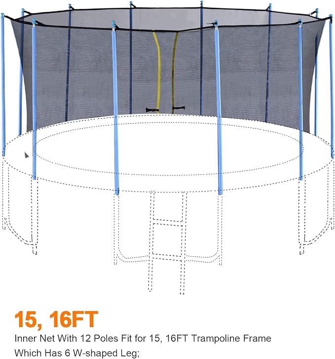 Exacme Trampoline Enclosure Set, Inner Net with Poles Hardware for C14 C15 C16, 6181-N