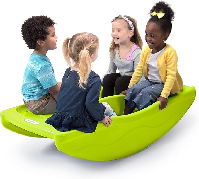 Simplay3 Two Sided Rock and Roll Teeter Totter Seesaw and Climbing Bridge, Fits up to Four Children and Kids for Rocking and Climbing - Indoor/Outdoor, Made in USA (Lime Green)
