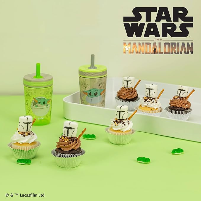 Zak Designs Star Wars The Mandalorian Kelso Toddler Cups For Travel or At Home, 15oz 2-Pack Durable Plastic Sippy Cups With Leak-Proof Design is Perfect For Kids (Baby Yoda, Grogu)