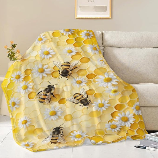 Bee Blanket Honey Bee Throw Blanket Gifts for Girls Women Kids Boys Adults Men Super Soft Cozy Plush Fluffy Fuzzy Fleece Blanket Home Decor 50''X60''