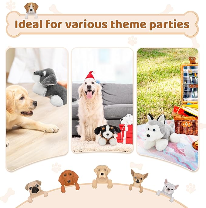 Tezituor 6 Pcs Bulk Stuffed Animals, Fluffy Assorted Stuffed Puppy Plush Toys for Kids, 11" Schnauzer, Husky, Bernese, Golden Retriever, Beagle, Spotted Dog Doll Set for Dog Themed Party Favors Gift