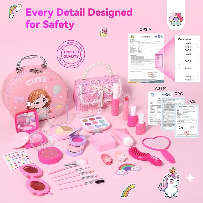SAVILAND Pretend Makeup for Kids 27 PCS: Playful Fashion Fake Makeup Toxic-Free Toy Makeup for 3-8 Year Girls No-Mess Kids Pretend Makeup Kit Birthday Not Real Makeup
