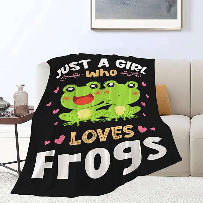 Frog Blanket Just A Girl Who Loves Frogs Throw Blanket Gifts for Kids Girls Boys Adults Women Men Super Soft Cozy Plush Fluffy Fuzzy Fleece Blanket Decor 40''X50''