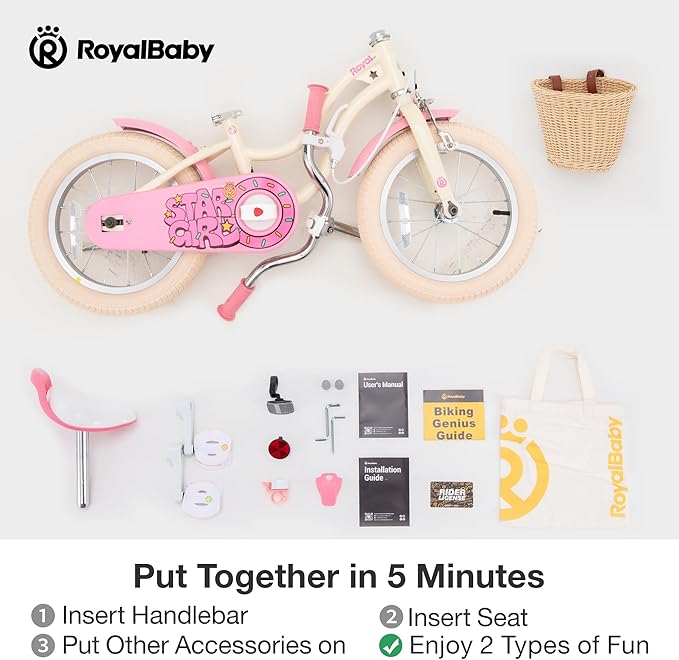 RoyalBaby Girls Bike Classic & EZ Kids Bike, Balance and Pedal Bicycle, 12 14 16 18 20 Inch Toddlers to Big Kids 3-10 Years