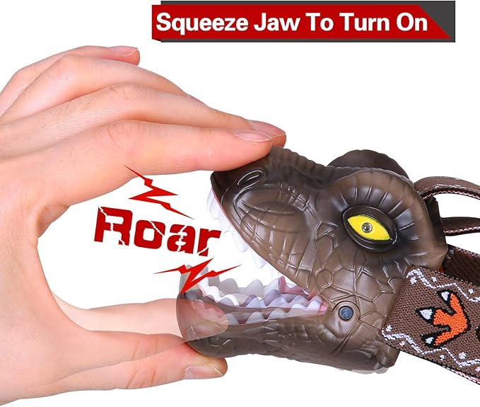 Dinosaur Kids Headlamp, T-Rex Dinosaur Led Headlamp Flashlight, Dinosaur Toy Headlamp Flashlight with 4 Lighting Mode for Boys, Girls’ Camping, Hiking, Reading and Party (Brown)