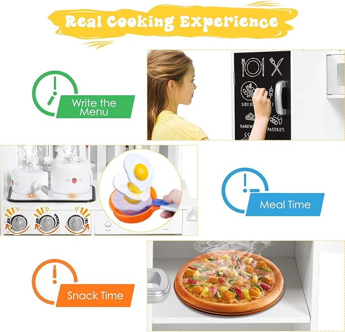 HONEY JOY Kids Kitchen Playset, Wooden Little Chef Pretend Play Kitchen Set w/Chalkboard & Water Dispenser, Stove, Storage Cabinet, Turning Knob, Play Kitchen for Toddlers, Gift for Boys Girls 3+