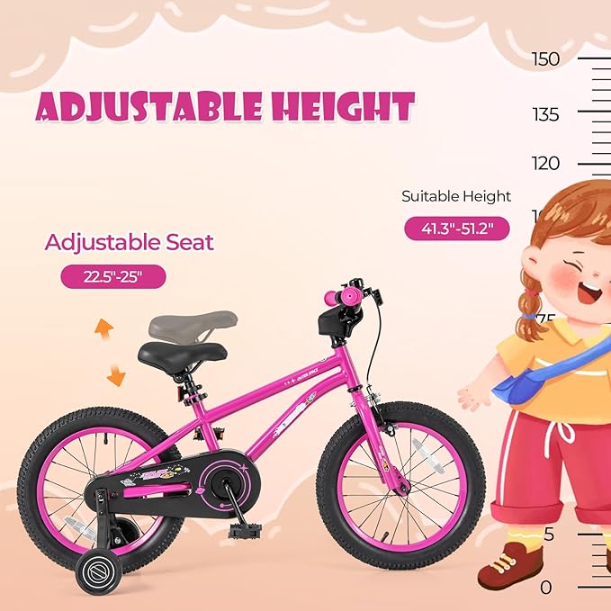 BABY JOY Outer Space Kids Bike, 14 16 18 Inch Sport Bicycle for 3-8 Years Old w/Adjustable Saddle, Training Wheels, Widened Tyre, Handbrake & Coaster Brake, 95% Pre-Assembled Girls Boys Bike