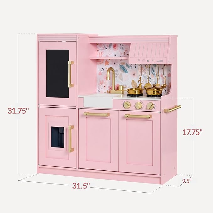Best Choice Products Pretend Play Kitchen for Kids, Interactive Wooden Toddler Playset, Framed Chalkboard, Toy Storage, 11 Accessories – Pink