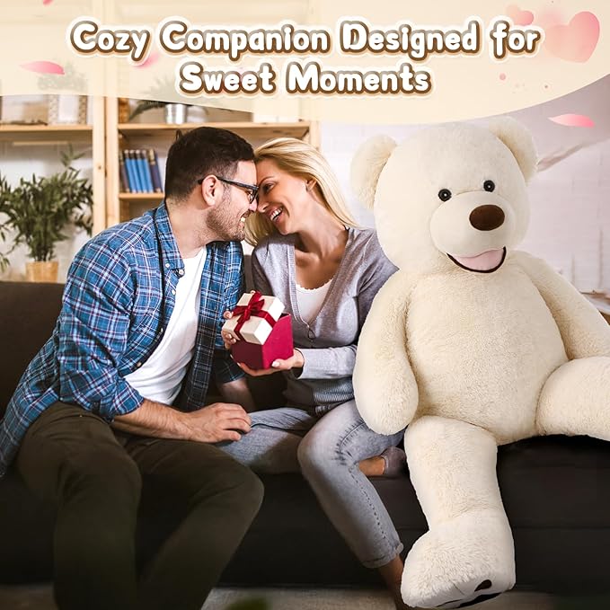 MorisMos Smile Giant Teddy Bear, 51inch Large Stuffed Bears with Big Footprints, Big Stuffed Animals Cuddly Plush Gifts for Girlfriends, Boyfriend, White