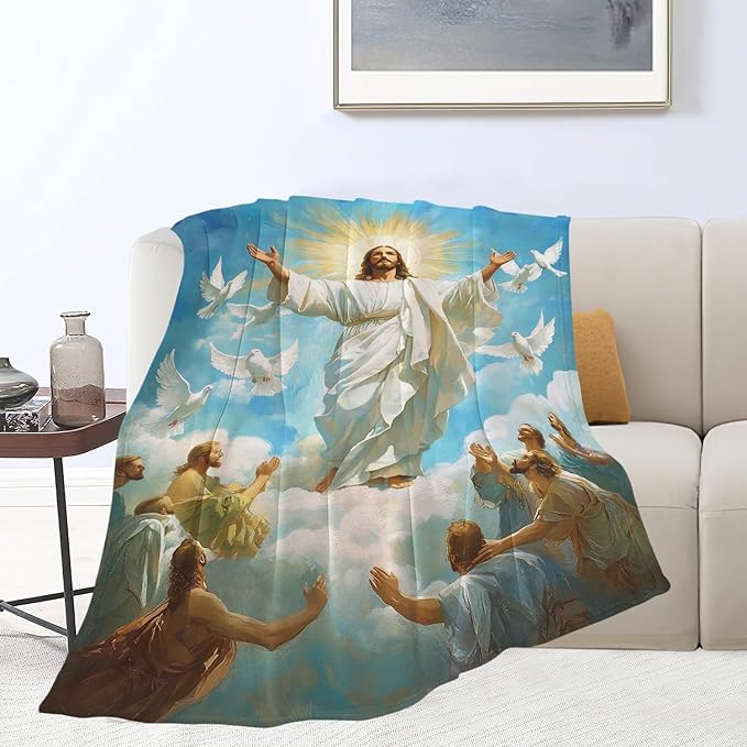 Jesus Blanket Christian Faith Religious Bible Verse Inspirational Scripture Throw Catholic Spiritual Gifts for Adults Women Men Kids Girls Boys Plush Fuzzy Fleece Blanket Decor 40''X50''