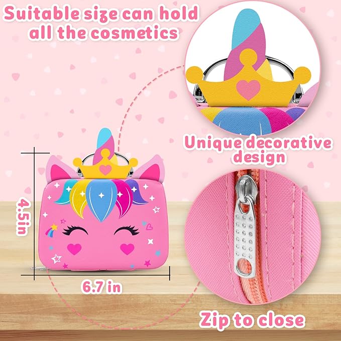 Kids Makeup Kit for Girl - Princess Toys Real Washable Make Up Set with Unicorn Bag - Play Makeup Beauty Cosmetic Toys for Ages 3 4 5 6 7 8 9 10 11 12 Year Old Toddler Kids Christmas Birthday Gifts