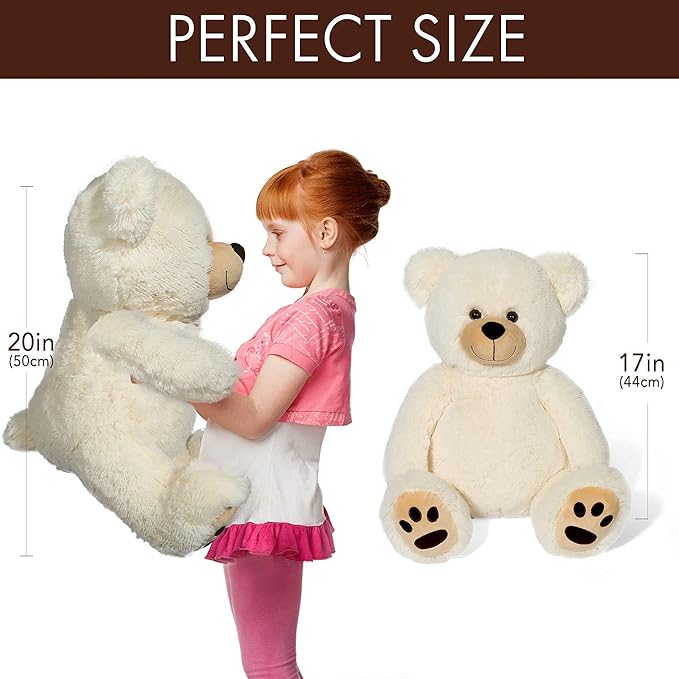 LotFancy Teddy Bear Stuffed Animals, 20 inch Cute Bear Plush Toy with Footprints, Plushies Gift for Kids Baby Toddlers on Baby Shower, Birthday, Christmas, Easter Decorations, Beige