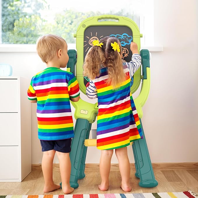 Easel for Kids, Toddler Art Easel Adjustable Standing, Magnetic Double Sided Easel with Painting Accessories Gift for Boys and Girls (Green)